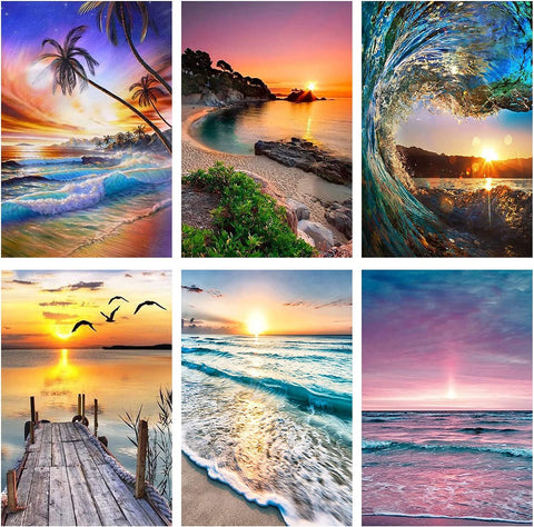 Diamond Painting Kits for Adults and Kids Set of 6 Beaches and Seashores 12in x 16in Full Drill - Cozzzy Goods