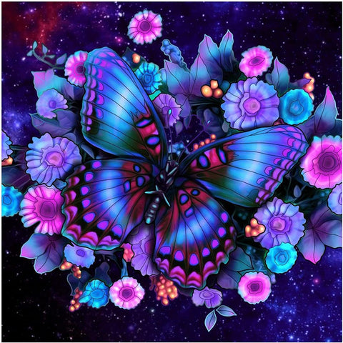 Diamond Art Kits for Adults and Kids Deep Blue Butterfly with Flowers  12in x 16in Full Drill - Cozzzy Goods