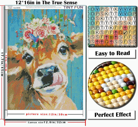 Diamond Art Kits for Adults and Kids Cute Baby Cow with Flower Crown 12in x 16in Full Drill - Cozzzy Goods