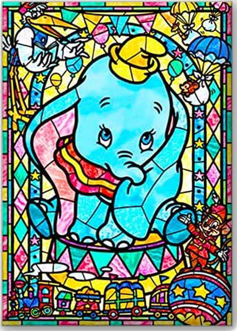 Diamond Painting Kits for Adults and Kids Cute Elephant stained glass 12in x 16in Full Drill - Cozzzy Goods