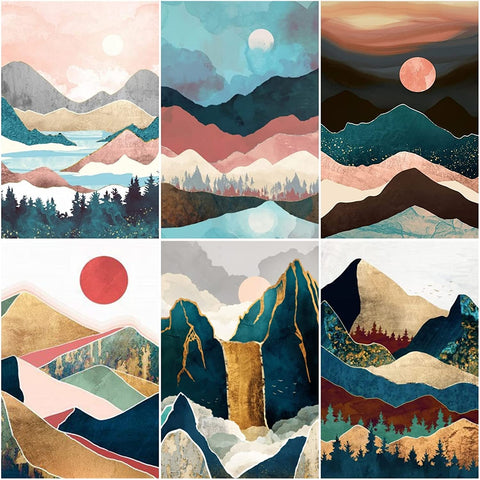 Diamond Painting Kits for Adults and Kids Set of 6 Abstract Mountains 12in x 16in Full Drill - Cozzzy Goods